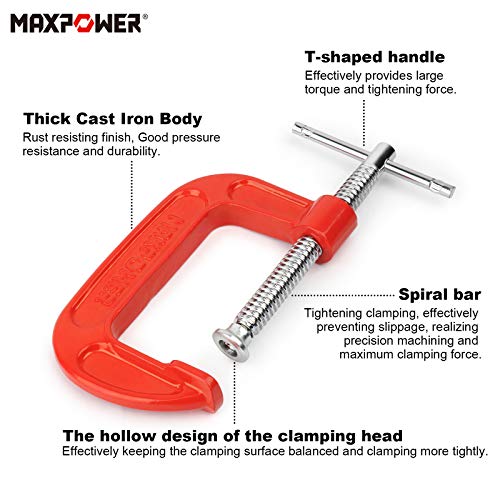 MAXPOWER 3pcs C-Zwingen set 25mm/50mm/75mm C-Schraubzwingen Stark C Clamp Woodworking