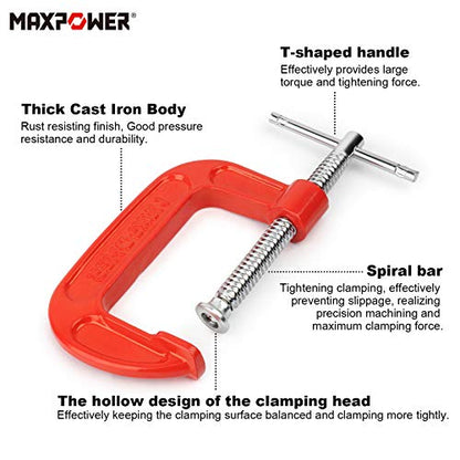 MAXPOWER 3pcs C-Zwingen set 25mm/50mm/75mm C-Schraubzwingen Stark C Clamp Woodworking