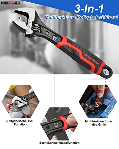 MAXPOWER 200mm Rollgabelschlüssel Adjustable Wrench 25mm Maximale Öffnung Werkstattreparatur oder Hausreparatur Verstellbarer Schraubenschlüssel Mini