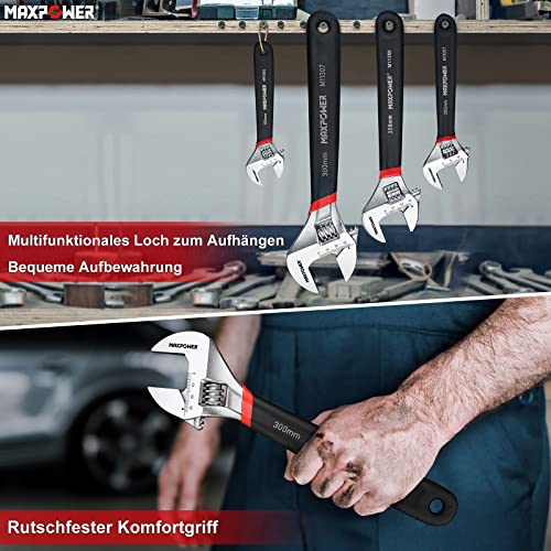 MAXPOWER 300mm Rollgabelschlüssel Groß Verstellbarer Schraubenschlüssel Stark und Robust Adjustable Wrench Maximale Öffnung 35mm