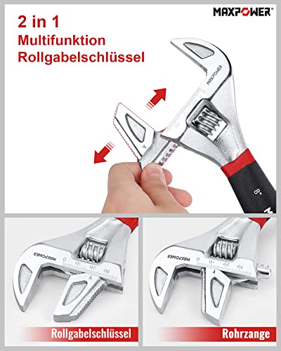 MAXPOWER Multifunktion Rollgabelschlüssel 200mm Schraubenschlüssel Verstellbar Rohrzange Adjustable Wrench Maximale Öffnung 40mm