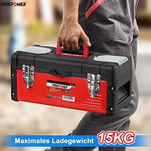 MAXPOWER Werkzeugkoffer Leer 42 x 20 x19cm mit Tablett Werkzeugkoffer Leer Plastik Mischen Metall Dauerhaft Werkzeugkiste Profi