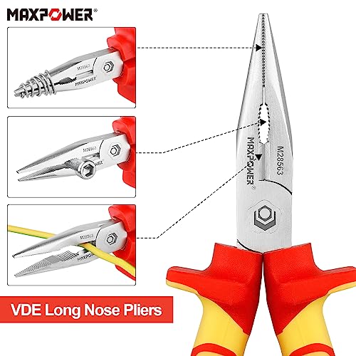 MAXPOWER 4 Stück VED-Zange Set 1000 V isoliertes Zangenwerkzeug vde Abisolierzange/Nadelzange vde/Seitenschneider vde/Kombinationszange VDE Professional Electric Tool