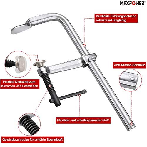 MAXPOWER 4 Stück Schraubzwinge, Schraubzwingen-Sets Robuste F-Klemme Ausladung Holzbearbeitungswerkzeuge, 300 x 120 mm