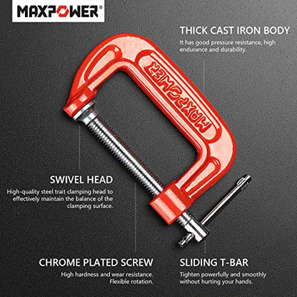 MAXPOWER 12pcs C-Schraubzwingen-Set 50mm C Zwingen Holzbearbeitung Does not rust C clamps für den Modellbau